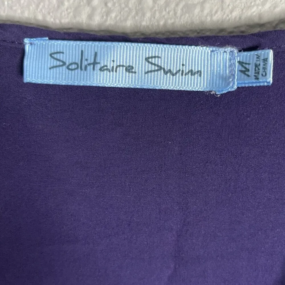 Solitaire Top Women Medium Purple Swim Tunic Crochet Cover‎ Up Sheer Pullover